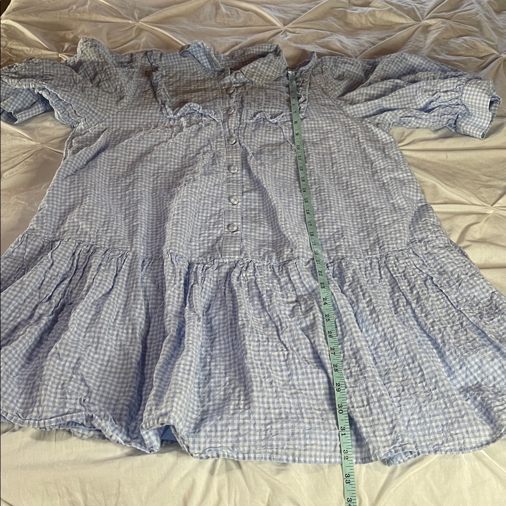 Sandy Liang x Target Blue Gingham 3/4 Sleeve Shirtdress Dress - Picture 10 of 11